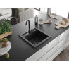 Mexen Vito granite kitchen sink 1-bowl 520 x 490 mm, black/silver metallic, black siphon - 6503521000-73-B