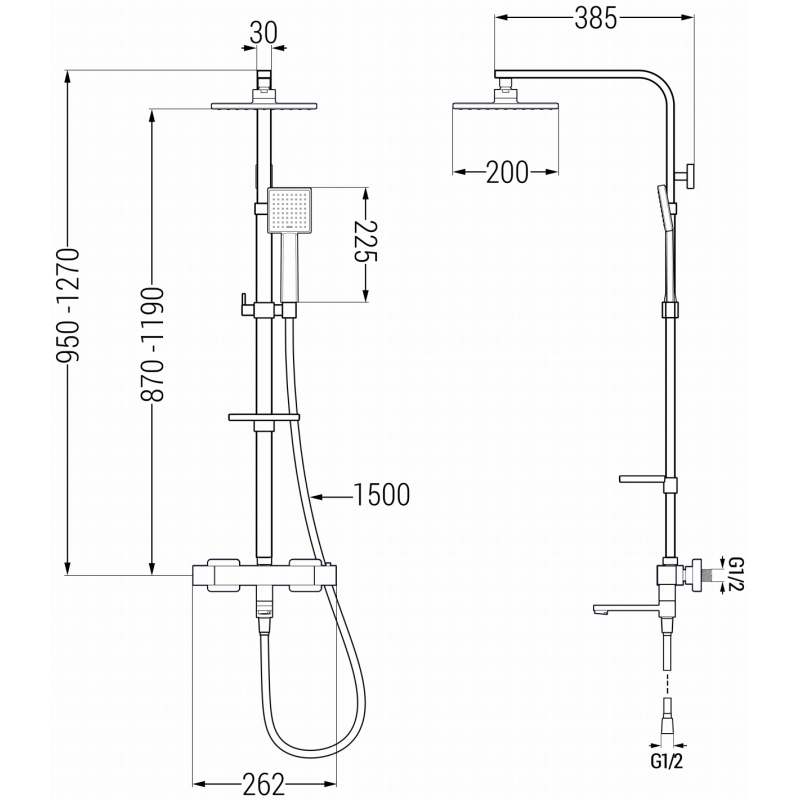 Mexen CQ45 bath-shower set with rain shower and thermostatic mixer, black - 779104595-70