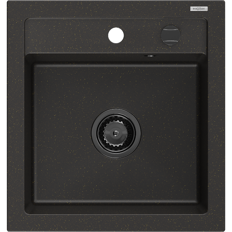 Mexen Vito 1-compartment granite sink 520 x 490 mm, Black/Gold metallic, siphon Black - 6503521000-75-B