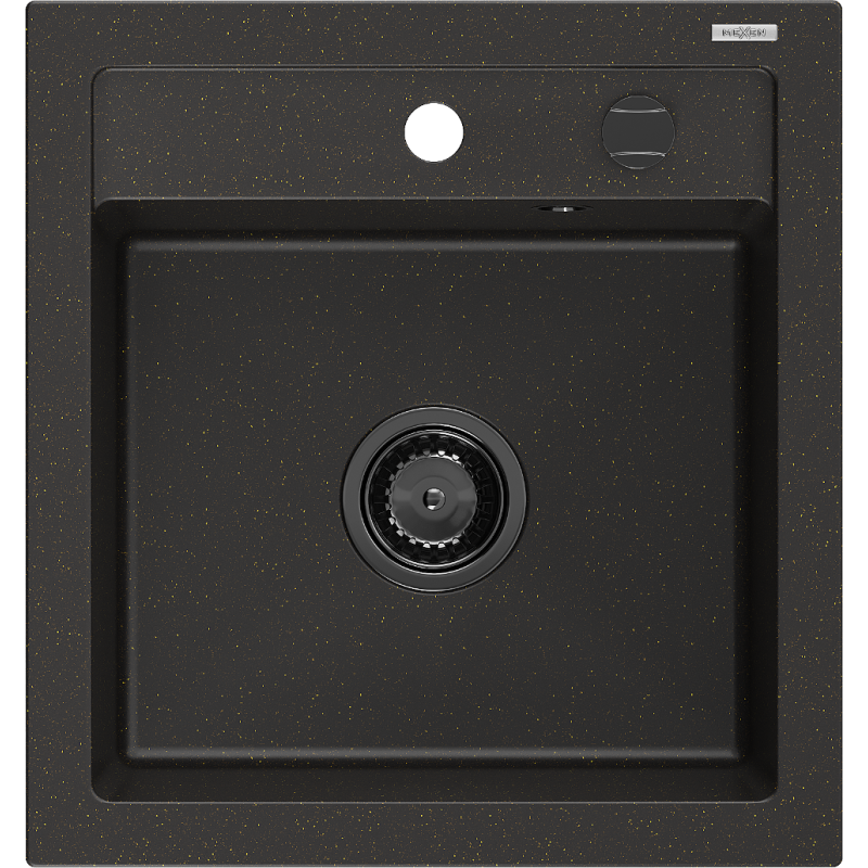 Mexen Vito granite sink 1-bowl 520 x 490 mm, black/golden metallic, black siphon - 6503521000-75-B