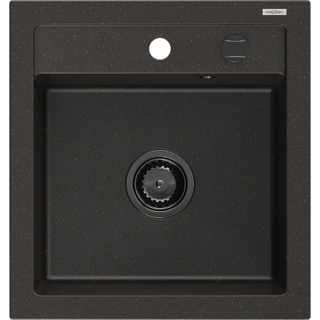 Mexen Vito granite sink 1-bowl 520 x 490 mm, black/golden metallic, black siphon - 6503521000-75-B