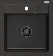 Mexen Vito granite sink 1-bowl 520 x 490 mm, black/gold metallic, black siphon - 6503521000-75-B