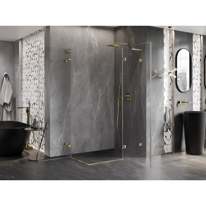 Mexen Lunar L Duo Hinged Shower Enclosure Right 115 x 75 cm, Transparent, Brushed Gold - 834L-115P-075L-55-00