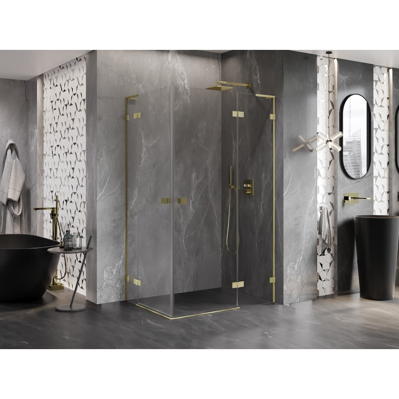 Mexen Lunar L Duo Hinged Shower Enclosure Right 115 x 75 cm, Transparent, Brushed Gold - 834L-115P-075L-55-00