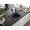 Mexen Vito granite sink 1-bowl 520 x 490 mm, black speckled, black siphon - 6503521000-76-B