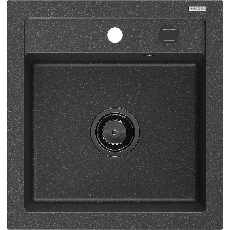 Mexen Vito 1-bowl granite sink 520 x 490 mm, black speckled, black siphon - 6503521000-76-B