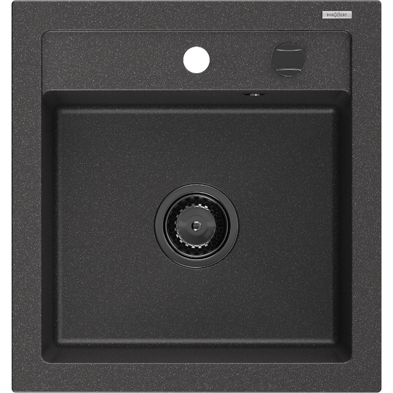 Mexen Vito granite sink 1-bowl 520 x 490 mm, black speckled, black siphon - 6503521000-76-B