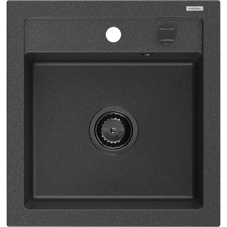 Mexen Vito 1-bowl granite sink 520 x 490 mm, black speckled, black siphon - 6503521000-76-B