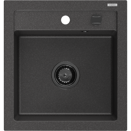 Mexen Vito granite sink 1-bowl 520 x 490 mm, black speckled, black siphon - 6503521000-76-B
