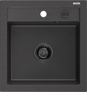 Mexen Vito granite sink 1-bowl 520 x 490 mm, black speckled, black siphon - 6503521000-76-B