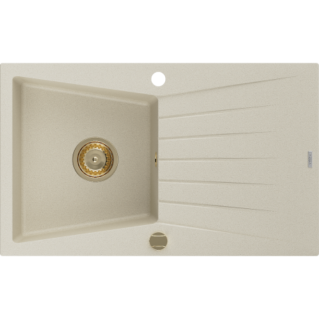 Mexen Cesar 1-bowl granite sink with drainer 775 x 470 mm, beige, golden siphon - 6514771010-69-G