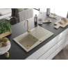 Mexen Cesar 1-bowl granite sink with drainer 775 x 470 mm, beige, gold siphon - 6514771010-69-G