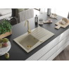 Mexen Cesar 1-bowl granite sink with drainer 775 x 470 mm, beige, golden siphon - 6514771010-69-G