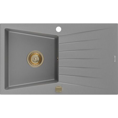 Mexen Cesar 1-compartment granite sink with a drip tray 775 x 470 mm, Grey, siphon Gold - 6514771010-71-G