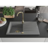 Mexen Cesar 1-bowl granite kitchen sink with drainer 775 x 470 mm, gray, golden siphon - 6514771010-71-G