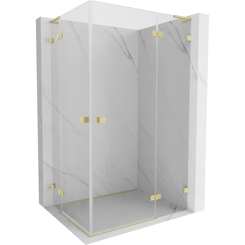 Mexen Lunar L Duo Right Hinged Shower Enclosure 115 x 110 cm, Transparent, Brushed Gold - 834L-115P-110L-55-00