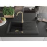 Mexen Cesar 1-bowl granite sink with drainer 775 x 470 mm, black/silver metallic, golden siphon - 6514771010-73-G