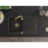 Mexen Cesar granite sink 1-bowl with drainer 775 x 470 mm, black/gold metallic, gold siphon - 6514771010-75-G