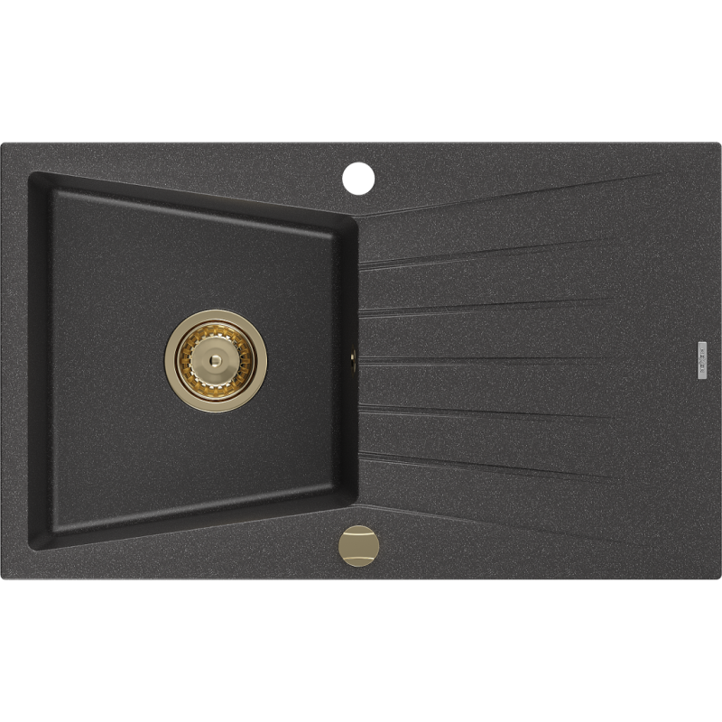 Mexen Cesar 1-compartment granite sink with a drip tray 775 x 470 mm, spotted black, siphon Gold - 6514771010-76-G