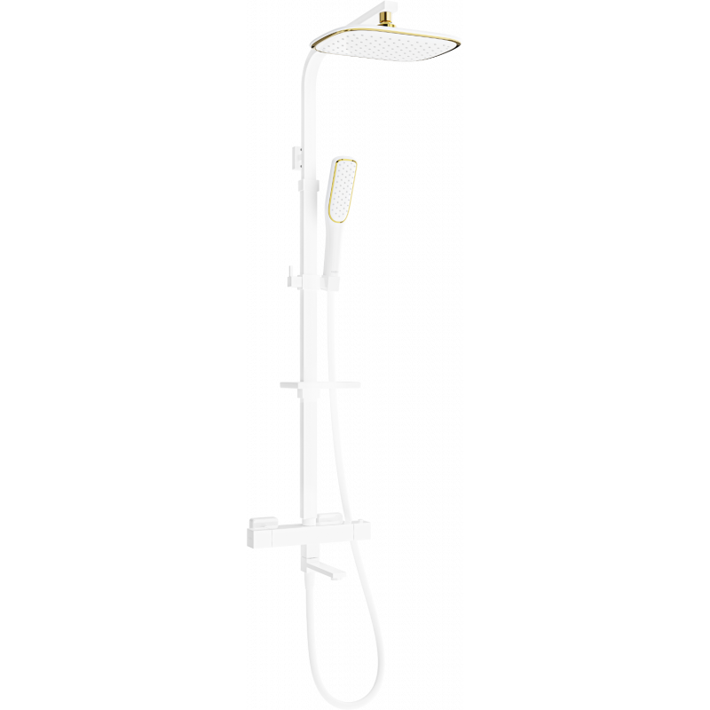 Mexen CQ49 bath and shower set with a rainmaker and thermostatic mixer tap, White/Gold - 779104995-25