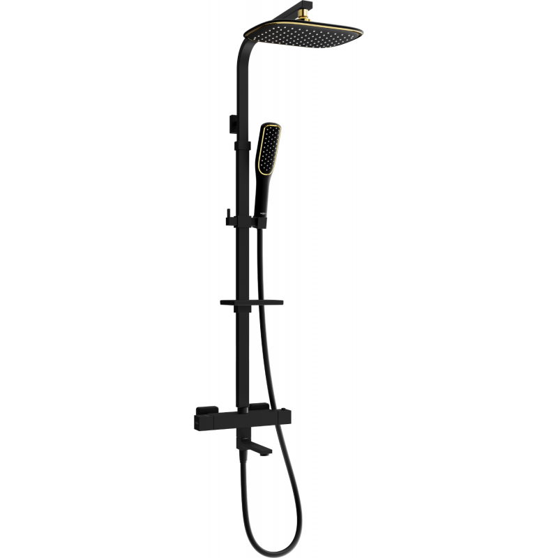 Mexen CQ49 bath and shower set with a rainmaker and thermostatic mixer tap, Black/Gold - 779104995-75