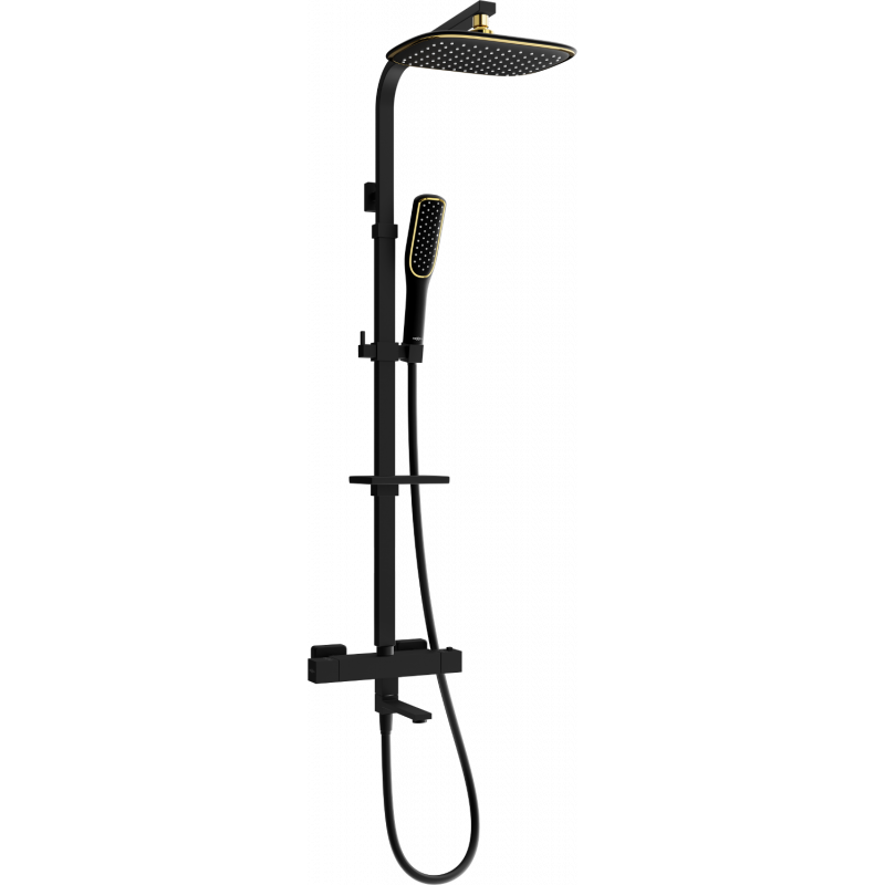 Mexen CQ49 bathtub-shower set with rain showerhead and thermostatic faucet, black/gold - 779104995-75