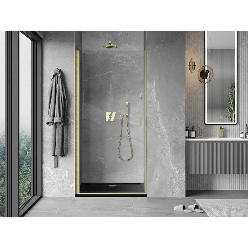 Mexen Mist-B 60 cm Hinged Shower Door, Transparent, Brushed Gold - 8A2-060-000-55-00