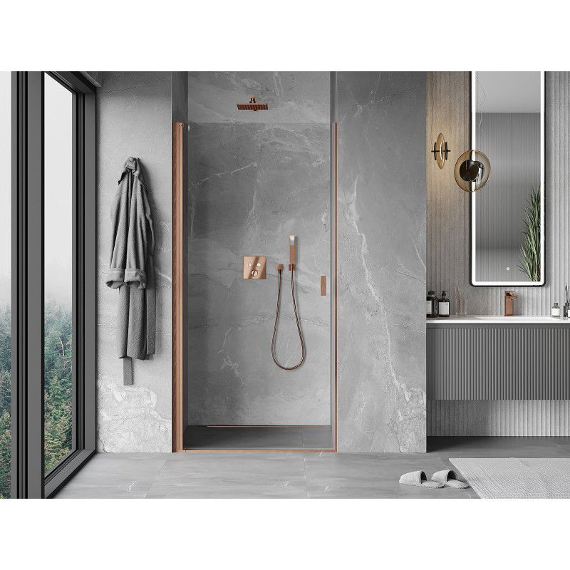Mexen Mist-B 80 cm Hinged Shower Door, Transparent, Brushed Copper - 8A2-080-000-65-00