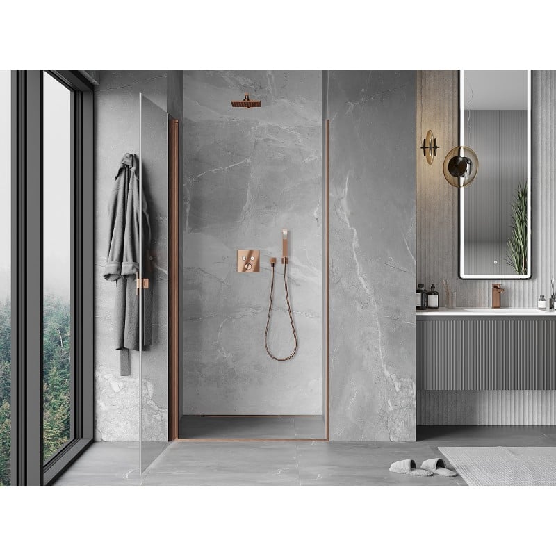 Mexen Mist-B 80 cm Hinged Shower Door, Transparent, Brushed Copper - 8A2-080-000-65-00