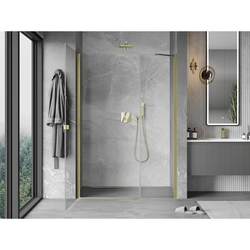 Mexen Mist-B 105 cm Hinged Shower Door, Transparent, Brushed Gold - 8A2-105-001-55-00