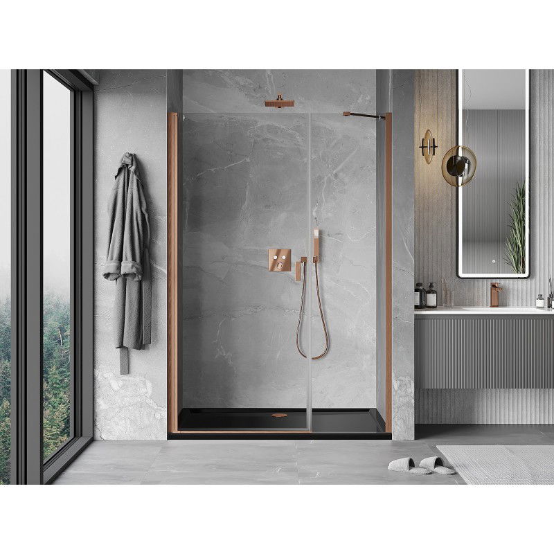 Mexen Mist-B 105 cm Hinged Shower Door, Transparent, Brushed Copper - 8A2-105-001-65-00