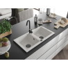 Mexen Mario granite double-bowl sink 820 x 436 mm, white, black siphon - 6504822000-20-B