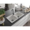 Mexen Mario granite kitchen sink 2-chamber 820 x 436 mm, white, black siphon - 6504822000-20-B
