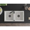 Mexen Mario granite double-bowl sink 820 x 436 mm, white, black siphon - 6504822000-20-B