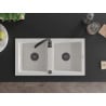 Mexen Mario granite kitchen sink 2-chamber 820 x 436 mm, white, black siphon - 6504822000-20-B