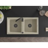 Mexen Mario granite kitchen sink 2-chamber 820 x 436 mm, beige, black siphon - 6504822000-69-B