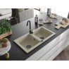 Mexen Mario granite kitchen sink 2-chamber 820 x 436 mm, beige, black siphon - 6504822000-69-B