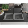 Mexen Mario granite sink 2-chamber 820 x 436 mm, gray, black siphon - 6504822000-71-B