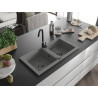 Mexen Mario granite sink 2-chamber 820 x 436 mm, gray, black siphon - 6504822000-71-B