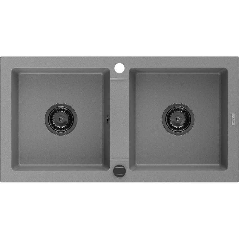 Mexen Mario granite sink 2-chamber 820 x 436 mm, gray, black siphon - 6504822000-71-B