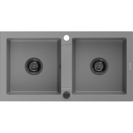 Mexen Mario granite sink 2-chamber 820 x 436 mm, gray, black siphon - 6504822000-71-B