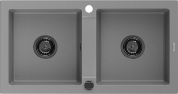 Mexen Mario granite sink 2-chamber 820 x 436 mm, gray, black siphon - 6504822000-71-B