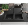 Mexen Mario granite double-bowl sink 820 x 436 mm, black/silver metallic, black siphon - 6504822000-73-B