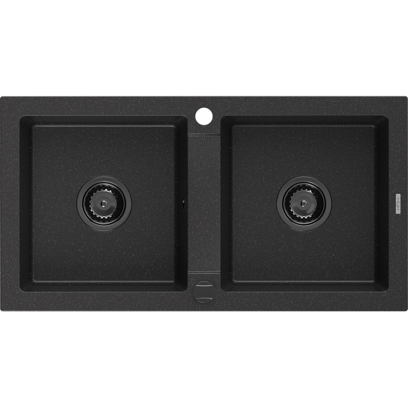 Mexen Mario 2-compartment granite sink 820 x 436 mm, Black/Silver metallic, siphon Black - 6504822000-73-B