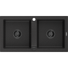 Mexen Mario granite double-bowl sink 820 x 436 mm, black/silver metallic, black siphon - 6504822000-73-B