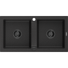 Mexen Mario granite sink 2-bowl 820 x 436 mm, black/silver metallic, black siphon - 6504822000-73-B