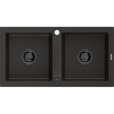 Mexen Mario granite sink 2-chamber 820 x 436 mm, black/gold metallic, black siphon - 6504822000-75-B