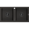 Mexen Mario granite sink 2-bowl 820 x 436 mm, black/gold metallic, black siphon - 6504822000-75-B