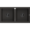 Mexen Mario granite sink 2-chamber 820 x 436 mm, black/gold metallic, black siphon - 6504822000-75-B
