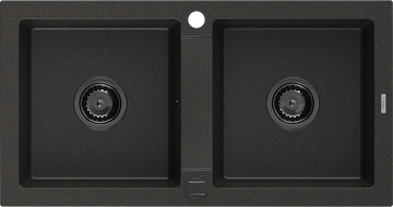Mexen Mario granite sink 2-chamber 820 x 436 mm, black/gold metallic, black siphon - 6504822000-75-B